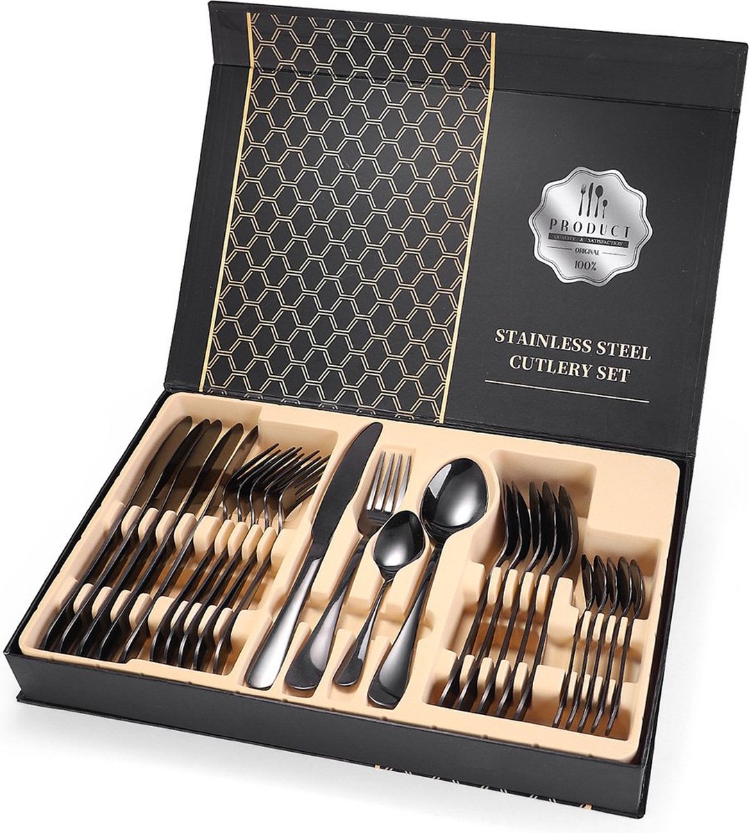 RVS Bestekset 24-delig - Luxe Familieset - Zwart