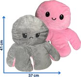 Octopus - KOLOSS elegantus - mood knuffel groot  - 40cm x 37cm - roze/grijs+een kleine cadeaupus