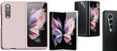 Samsung Galaxy Z Fold 3 Hoesje - Matte Back Cover Microvezel Siliconen Case Hoes Roze - PET Folie Screenprotector - Camera Lens Screenprotector