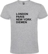 Grijs t-shirt met " London, Paris , New York, Diemen " print Zwart size L