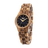 Houten dames horloge GreenTime - ZW099E - Handgemaakt van Zebranohout / zebrawood - 100% FSC hout - 2 jaar garantie op het uurwerk