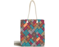 Schoudertas dames met rits - Rechthoekige mandala bedrukt strandtas - Canvas 45x50 - Strandtas - Shopper tas - Dames tassen - Zomer - Hobby