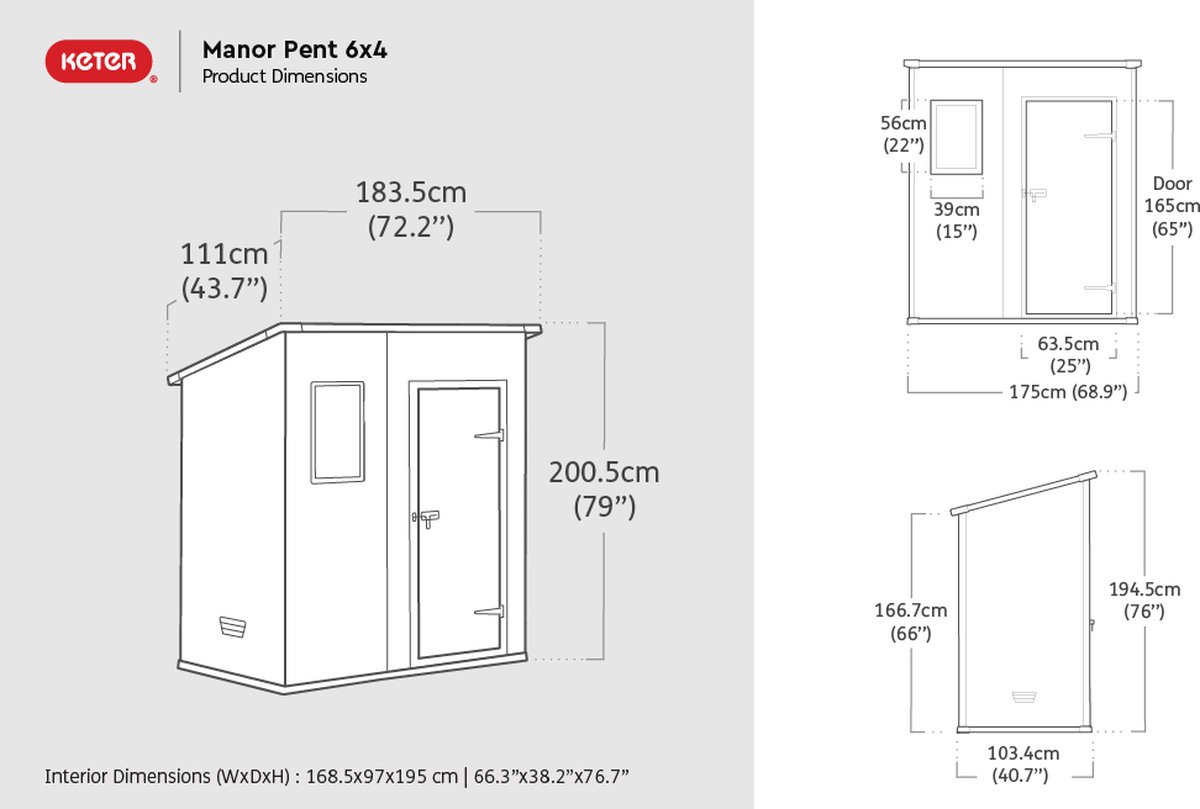 Keter Manor Pent 64 Tuinhuis - 183,5x111x200,5cm - Grijs | bol.com