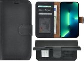 Hoesje iPhone 13 Pro - Bookcase - Portemonnee Hoes Echt leer Wallet case Zwart