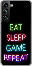 Geschikt voor Samsung Galaxy S22 Plus hoesje - Gaming - Led - Quote - Eat sleep game repeat - Gamen - Siliconen Telefoonhoesje