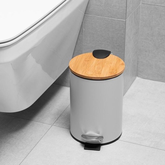 Poubelle salle de bain, ronde, 3l, bambou gris