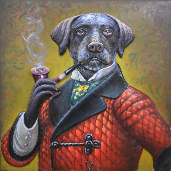 Tableau métal art 3D - chien avec tenue de soldat - portrait animalier - 80x80 cm - metalart