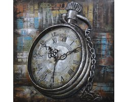 3D art metaalschilderij - Horloge - 80x80 cm - metalart