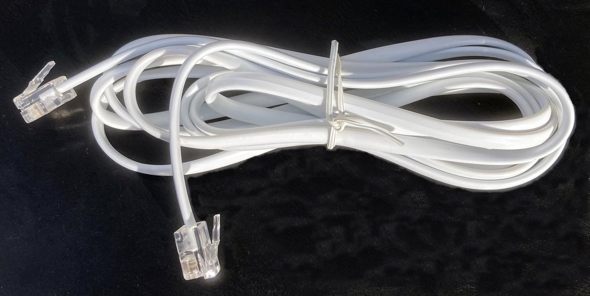 TELEFOONKABEL, 2m, soepel, met modulaire RJ11-connectors 6P4C, 4-aderig, wit