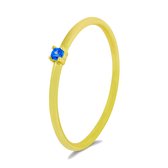 Silventi 9SIL-21614 Zilveren Ring - Dames - Blauw Zirkonia - 2 mm - Maat 56 - 1,5 mm Dik - Zilver - Gold Plated (Verguld/Goud op Zilver)