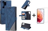Book Case Samsung Galaxy S22 Ultra | Hoogwaardig PU Leren Hoesje | Lederen Wallet Case | Luxe Uitstraling | Telefoonhoesje | Pasjeshouder | Portemonnee | Blauw + 1x Screenprotector