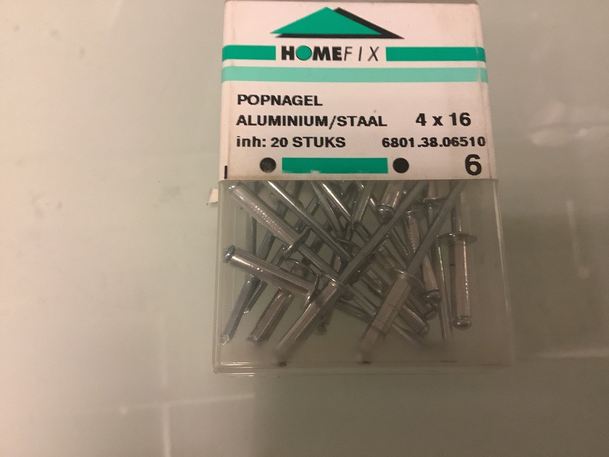 Homefix.Popnagels aluminium/staal4.0 x 16 mm. 20 stuks klink nagels.