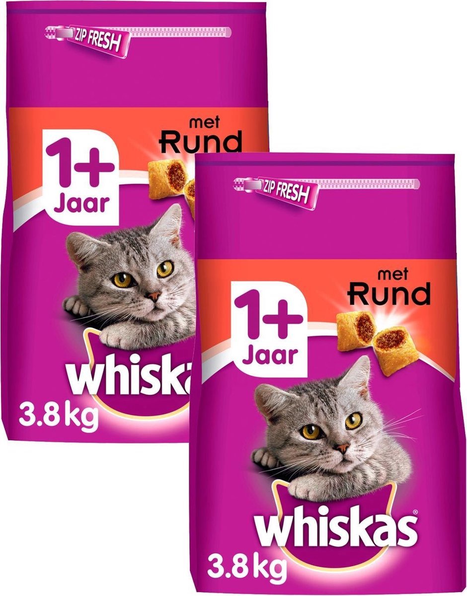 Whiskas Whiskas 1+ - Kattenvoer - Brokjes met Rund - 2x3.8kg