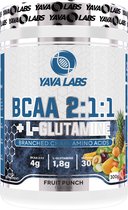 1+1 GRATIS! Yava Labs BCAA 2:1:1 Aminozuur - Fruit Punch - 300 gram | Helpt tegen verzuring tijdens een intense training