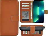 iPhone 13 Pro Max Hoesje - Bookcase - Portemonnee Hoes Echt leer Wallet case Cognac Bruin