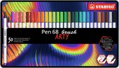 STABILO Pen 68 Brush - Premium Brush Viltstift - Met Flexibele Penseelpunt - ARTY Metalen Etui Met 30 Verschillende Kleuren