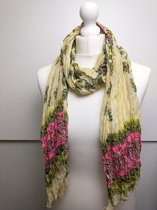 Lange dames sjaal Ireen paisleymotief geel neonroze zwart wit beige cerise