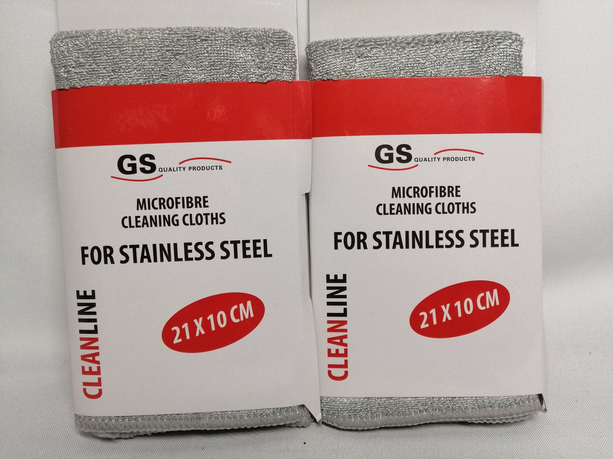 Goedkoopste R.V.S. Doek - Microvezel - 21 x 10 cm - Te gebruiken zonder zeep - Keuken - Badkamer - VoordeelSet 2 Doekjes