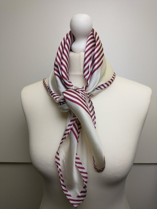 Neksjaal Constance gestreept motief fuchsia donkerroze wit halssjaal korte vierkante sjaal
