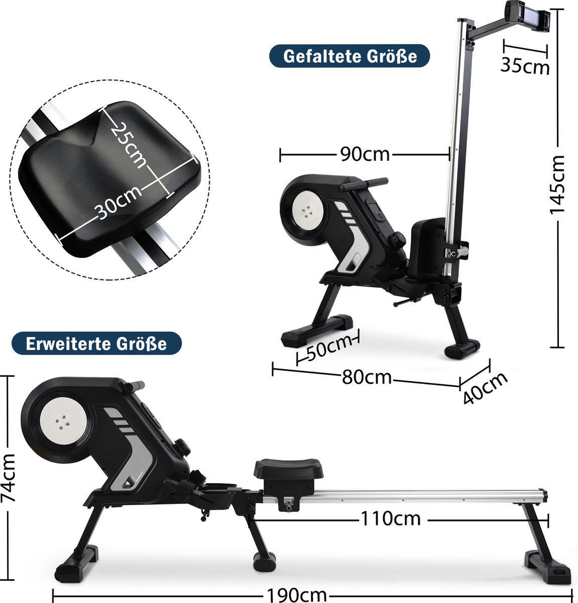 YJZQ Rameur magnétique - Rameur domestique pliable avec écran LCD