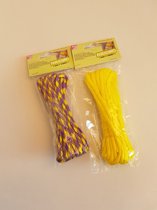 joycrafts-paracord 2 x 5 meter- geel/ lila, geel gemeleerd + 2 gratis sluitingen 20 mm zwart/wit