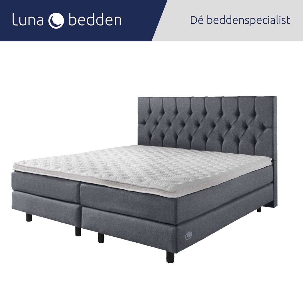 Luna Bedden - Boxspring Bella - 140x210 Compleet Antraciet Gecapitonneerd Bed
