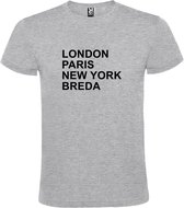 Grijs t-shirt met " London, Paris , New York, Breda " print Zwart size XXXXL