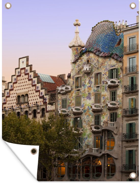 Tuin decoratie Art Nouveau huizen in Barcelona - 30x40 cm - Tuindoek - Buitenposter