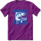 Fishing - Vissen T-Shirt | Grappig Verjaardag Vis Hobby Cadeau Shirt | Dames - Heren - Unisex | Tshirt Hengelsport Kleding Kado - Paars - XXL