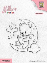 NCCS023 Nellie Snellen Cuties clearstamp Bedtime Stories - stempel beertje op maan - voorlezen - baby geboorte