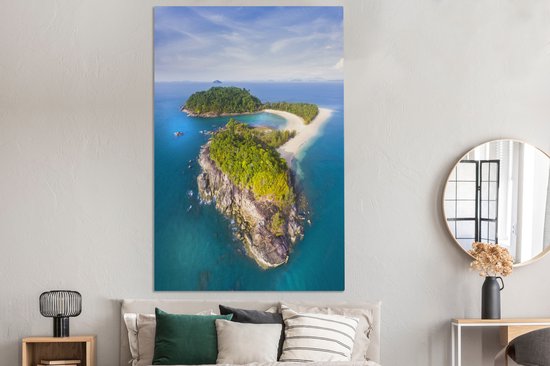 Tableau sur toile 120x180 cm - Décoration murale île Kam Tok vue du ciel - Décoration murale salon - Décoration chambre - Accessoires chambre - Peintures