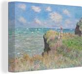 Canvas Schilderij Cliff walk at Pourville - schilderij van Claude Monet - 80x60 cm - Wanddecoratie