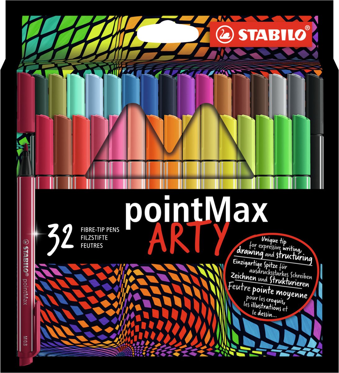 STABILO pointMax - Feutre fin à pointe dure - Grand 0 mm - Pointe en nylon  - Étui ARTY
