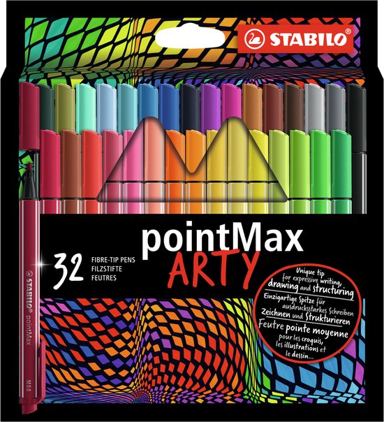 STABILO pointMax - Hardtip Fineliner - Large 0,8 mm - nylon punt - ARTY Etui Met 32 Kleuren