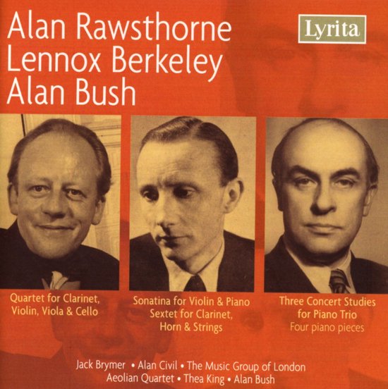 Drie mannenportretten: Jack Brymer, Alan Civil en Alan Bush.
