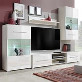 Furnibella - Muurvitrine Tv-meubel met LED-verlichting Wit 5-delig TV Media Kast