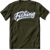 Fishing - Vissen T-Shirt | Grappig Verjaardag Vis Hobby Cadeau Shirt | Dames - Heren - Unisex | Tshirt Hengelsport Kleding Kado - Leger Groen - M