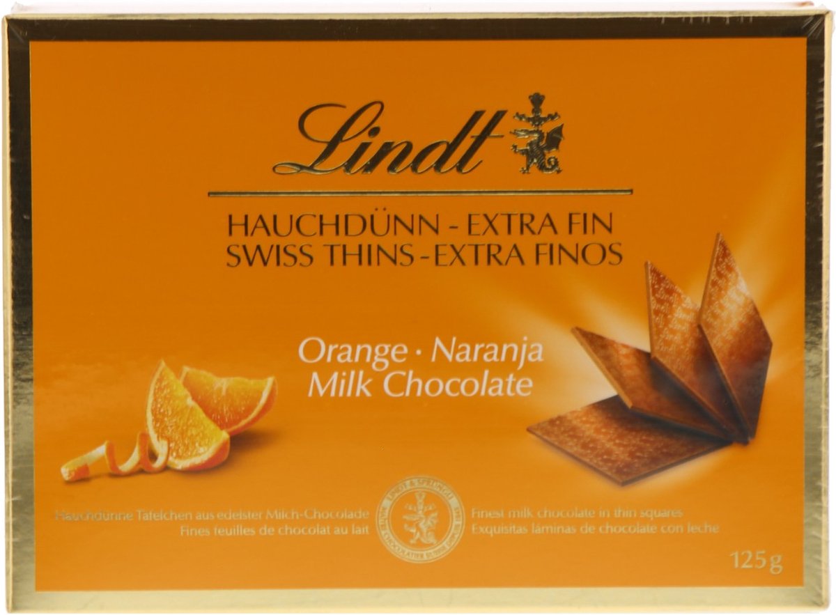 Lindt Swiss Thins melkchocolade Orange-Naranja 125g
