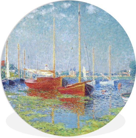 Cercle Mural - Cercle Mural Intérieur - Bateaux Rouges à Argenteuil - Tableau de Claude Monet - ⌀ 90 cm - Décoration murale - Peintures Ronds