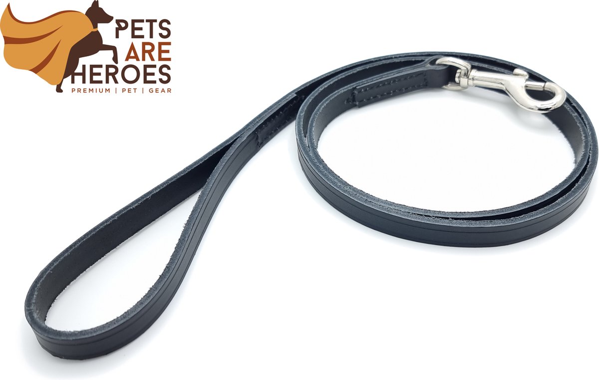 Pets Are Heroes Lederen Hondenriem - Zwart - 1.2m x 1.5cm
