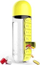 Waterfles met pillendoos - Geel - Medicijn doos voor 7 dagen - Makkelijk Mee Te nemen - Ook Geschikt Voor Supplementen