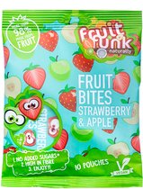 Fruitfunk Uitdeelzak Aardbei Appel (12 uitdeelzakken met 10 kleine snoepzakjes 10g) - Fruitsnack - snoepjes gemaakt van fruit - Vegan  - Gezond snoep - Geen toegevoegde suikers - ideaal voor in de snoeppot - verantwoorde voorverpakte traktatie