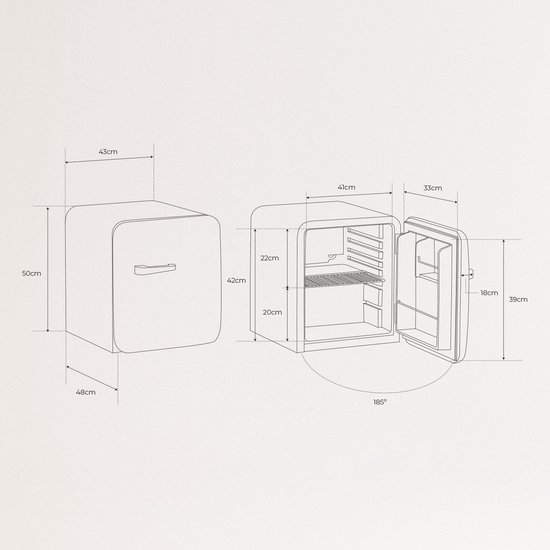 CREATE - Koelkast in retrostijl - Zwart - Handvat Goud - FRIDGE RETRO 48L — afbeelding 4