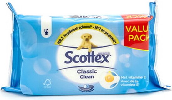 Scottex - Papier toilette humide avec Vitamine E - 56 pièces - Classic Clean  | bol.com