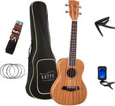 Happy Instruments - concert ukelele muziekinstrument - complete set met tas - snaren - tuner - capo - gitaar picks/plectrum - ukulele
