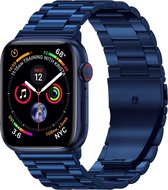 Geschikt voor Apple Watch bandje 42 / 44 / 45 mm - Series 1 2 3 4 5 6 7 SE - Smartwatch iWatch horloge band - 42mm 44mm 45mm - Fungus - RVS metaal - Blauw - Schakel
