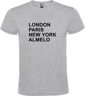 Grijs t-shirt met " London, Paris , New York, Almelo " print Zwart size XXXXL