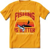 A Bad Day Fishing - Vissen T-Shirt | Grappig Verjaardag Vis Hobby Cadeau Shirt | Dames - Heren - Unisex | Tshirt Hengelsport Kleding Kado - Geel - 3XL