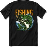Fishing - Vissen T-Shirt | Grappig Verjaardag Vis Hobby Cadeau Shirt | Dames - Heren - Unisex | Tshirt Hengelsport Kleding Kado - Zwart - 3XL