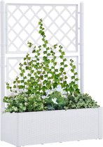 vidaXL Plantenbak hoog met latwerk en zelfbewateringssysteem wit